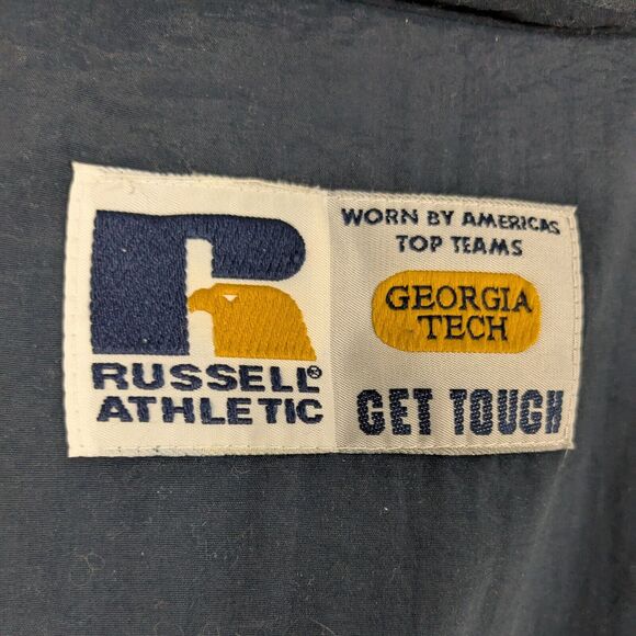 Vtg Georgia Tech 1/2 Zip Pullover Jacket XL Blue 90s Logo Windbreaker GT Hood - Picture 10 of 14